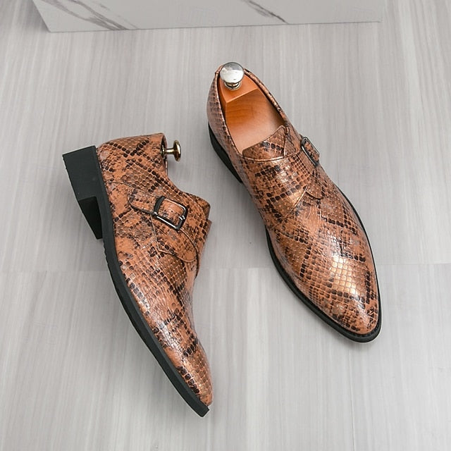 Men Monk – Formal Shoes Snake Classic Print for Strap Brown