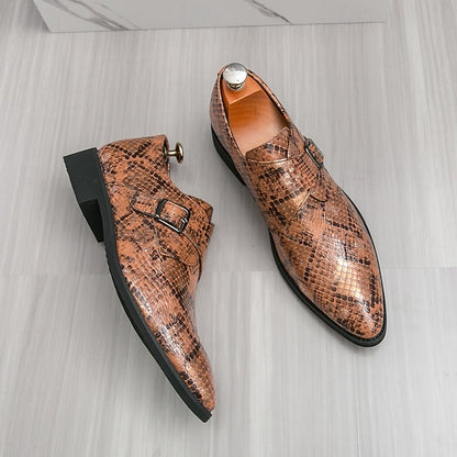 Men Monk – Formal Shoes Snake Classic Print for Strap Brown