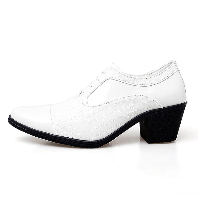 Men's Black Crocodile Leather Faux Patent Oxford Pattern