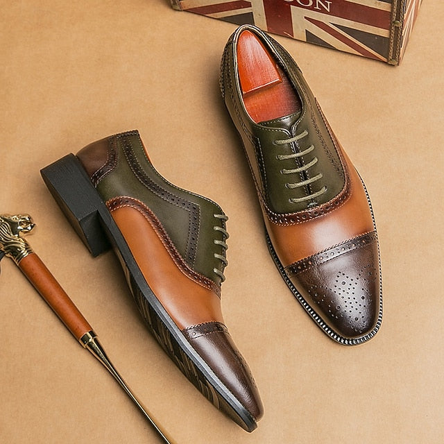 Shoes – Black Faux Brown Wingtip Men's Oxford Leather and