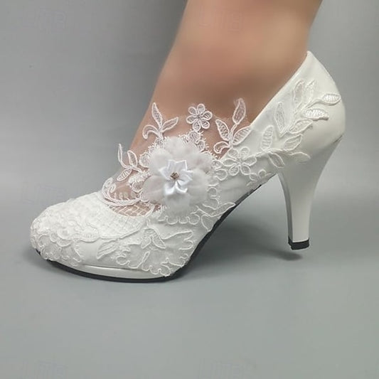 White Floral – Bridal Lace Wedding Heels Elegant Women's