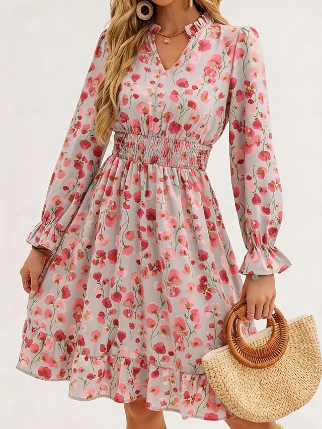 Women's Knee Length Dress A Line Dress Floral Dress Elegant