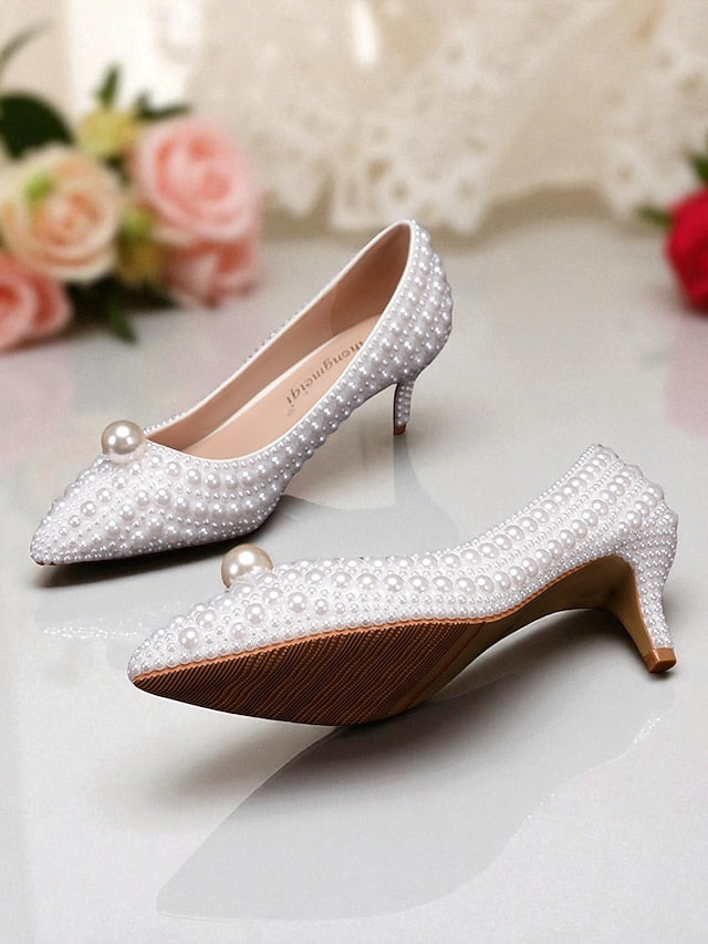 Women's Matching Kitten Pearl-Embellished Pumps Heel and