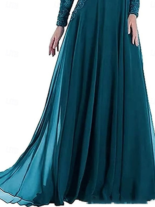 Neck Elegant Mother Dress Party Floor Bride Crew of A-Line the