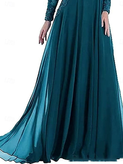 Neck Elegant Mother Dress Party Floor Bride Crew of A-Line the