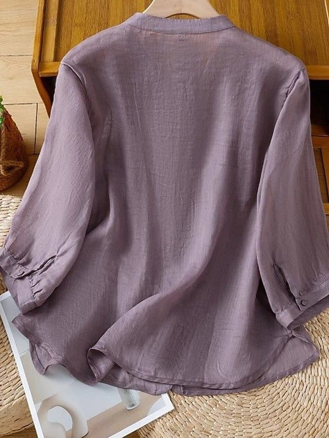 Women's Cotton Linen Shirts Solid Color Daily Basic Casual