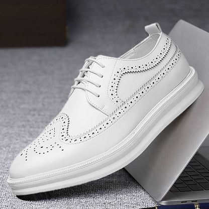 Brogue Stylish Derby Men's Shoes White Lace-Up - Leather