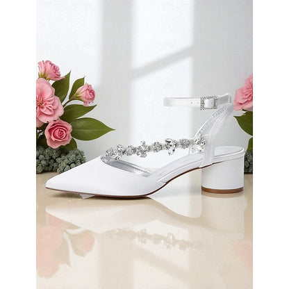 Heel Rhinestone Block Pumps Purple Women's with Satin