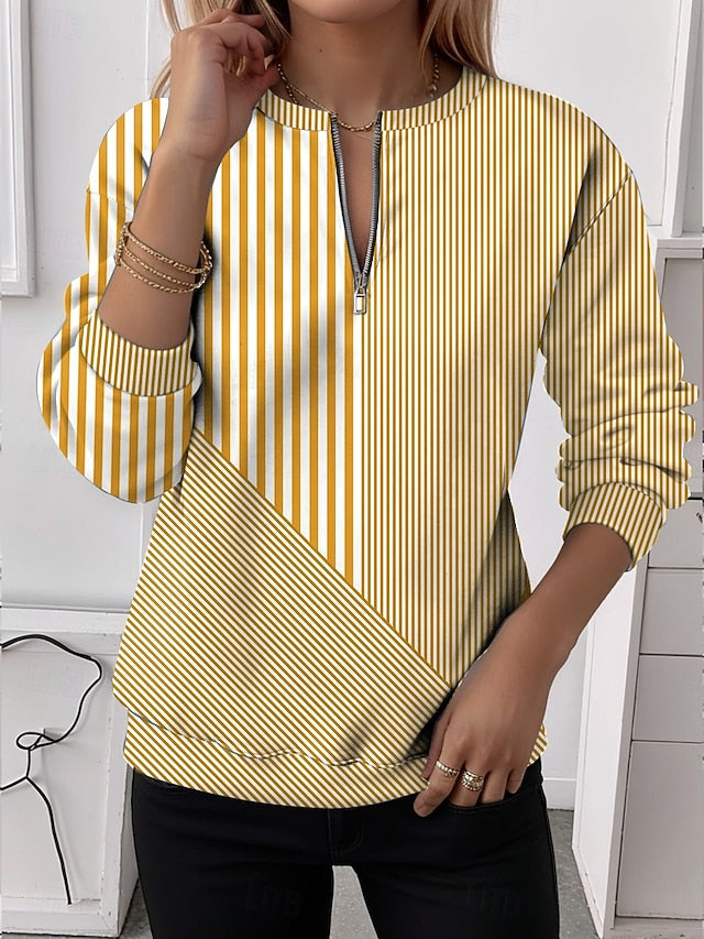 Women's Zip Up Sweatshirts Graphic Striped Casual Long