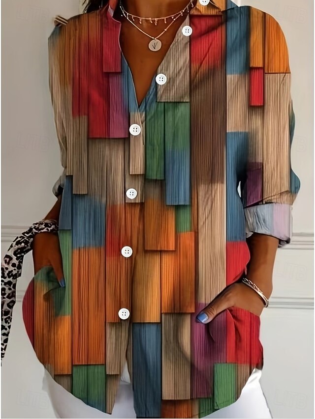 Women's Shirt Blouse Graphic Geometric Plaid Vintage