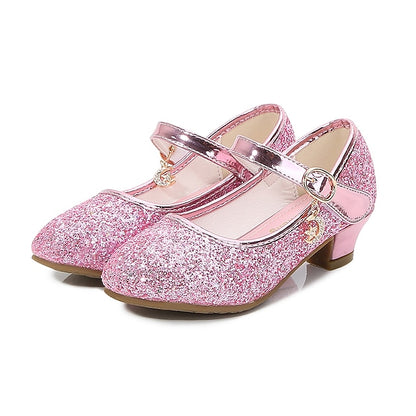 Mary Glitter Heel Sparkly Low Girls' Jane Shoes