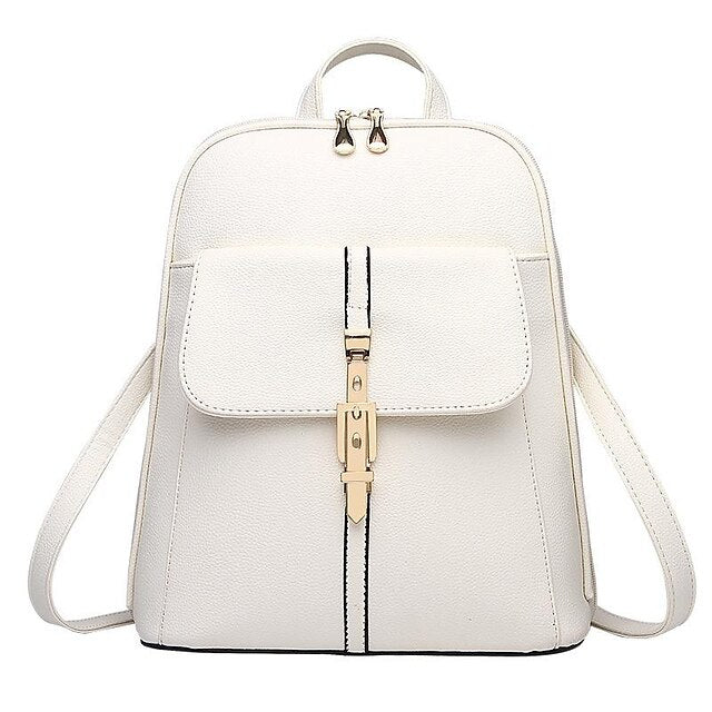 Sac à dos en similicuir noir pour femme avec fermoir doré