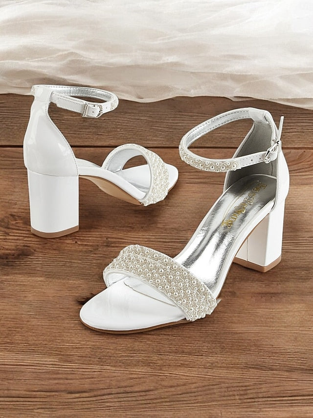 for Ankle with Heels Pearl-Embellished Strap Ivory Open-Toe