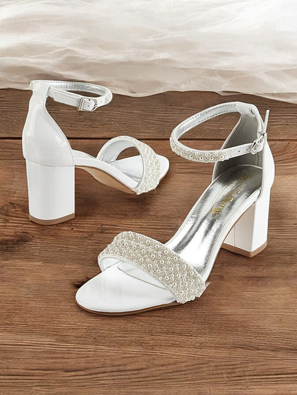 for Ankle with Heels Pearl-Embellished Strap Ivory Open-Toe