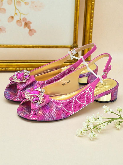 Rhinestone Slingback Women's Matching Clutch Heels Gold and