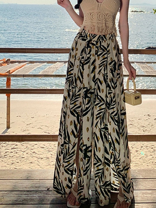 Women's Slacks Streetwear Boho Full Length Natural Flower