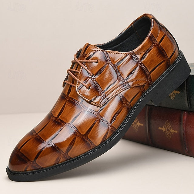 Men's Shoes Brown Dress Crocodile-Pattern Leather