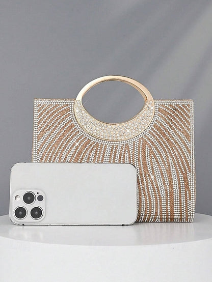 Evening – Rhinestone Bag Clutch Round with Handle Women's