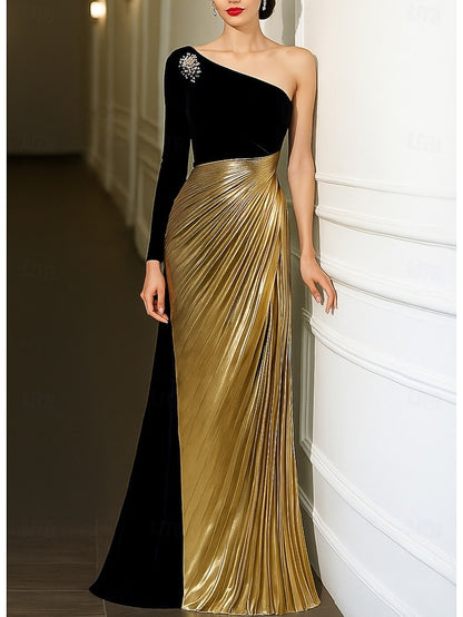 Black Elegant Gold Evening Dress Formal Gown A-Line Wedding