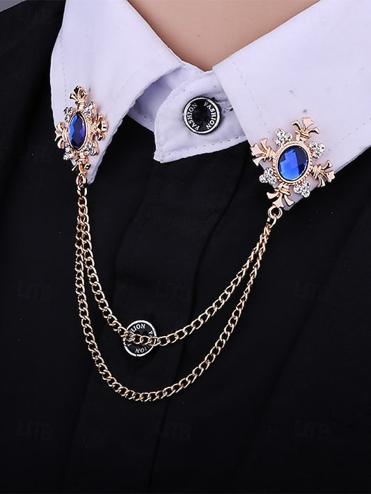 Vintage Elegant Chain Blue – Collar Gem Brooch Double