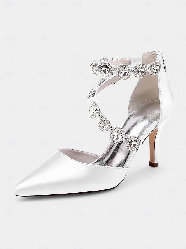 Satin Ankle Heels Crystal with Women's Purple Stiletto