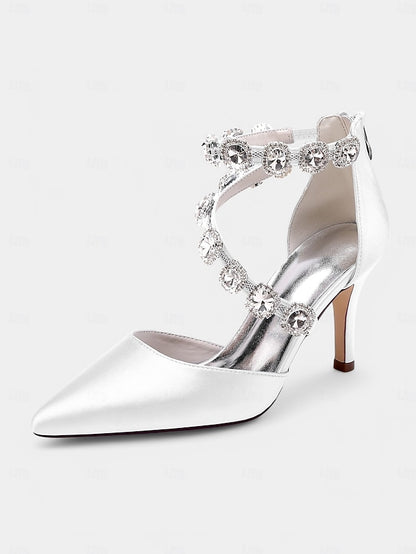 Satin Ankle Heels Crystal with Women's Purple Stiletto