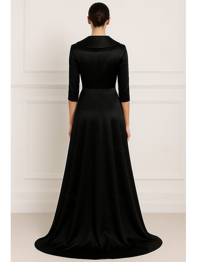 Elegant Gown Formal Gold Evening A-Line Black Dress Wedding