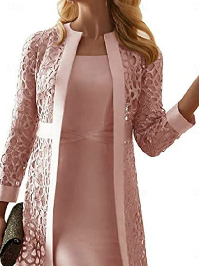 Women's Dress Set Midi Dress Solid Color Eyelet Dress