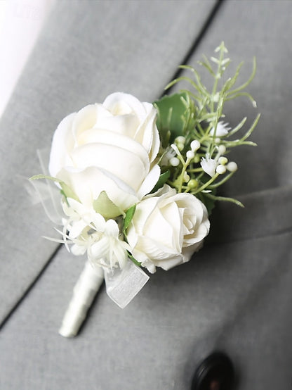 Set Elegant Corsage Wrist Boutonniere Rose – White and