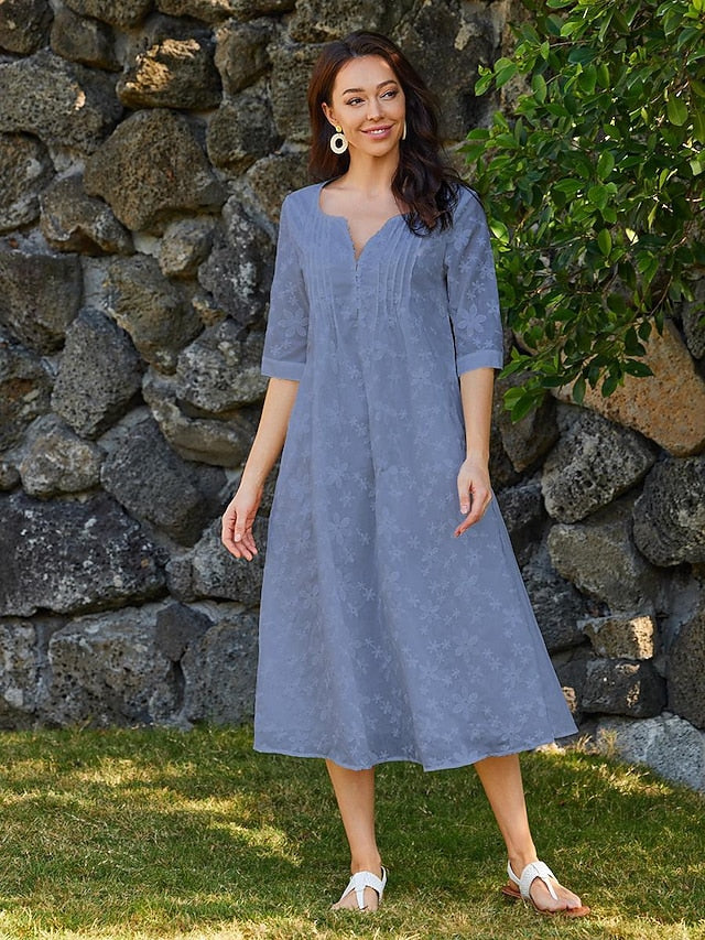 Women's Cotton Dress Sundress White Floral Midi Dress