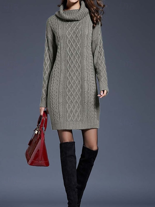 Women's Sweater Dress Casual Soft Pure Color Cable