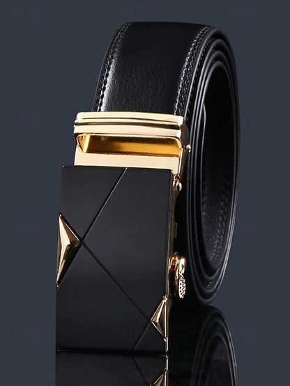 Leather Elegant Black with Metal Belt Men's Adjustable