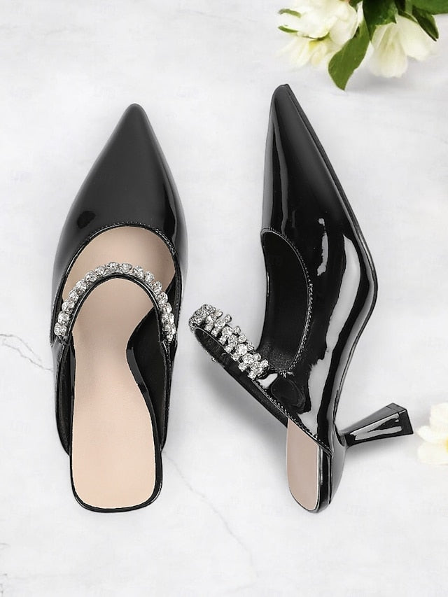 Heeled Embellished Slip-On Pointed-Toe Women's Rhinestone