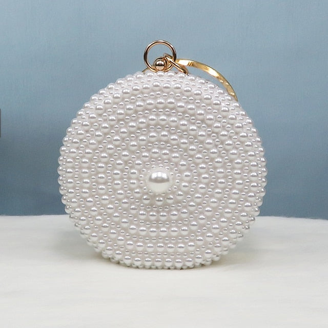 Purse White and Stiletto Round Pearl-Embellished Pearl Set Heels