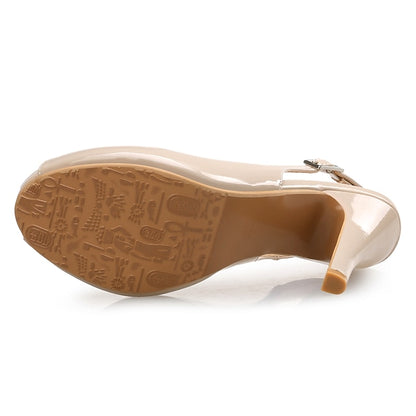 High Heels Slingback Black Leather Women's Peep-Toe Patent