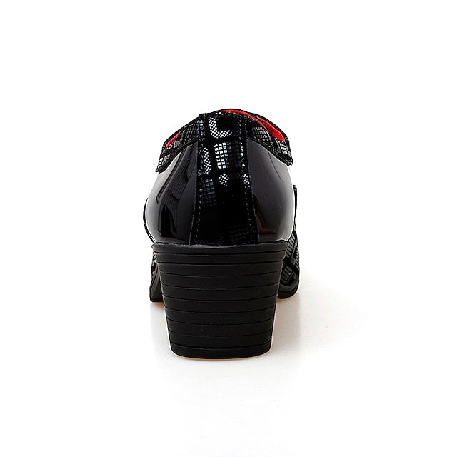 and Men's Block Shoes Oxford Black Red Leather Patent Heel