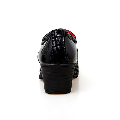 and Men's Block Shoes Oxford Black Red Leather Patent Heel