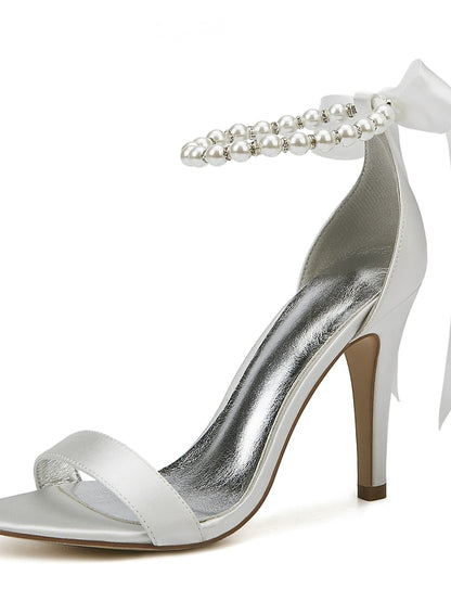 Satin Ankle Strap – Heel Navy Sandals Pearl High Women's