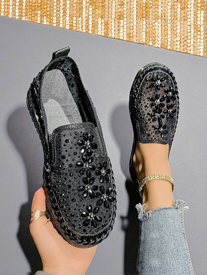 Sneakers Embellished Mesh Rhinestone with Slip-On Women's