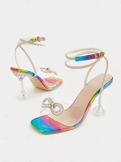 - High Detail Heels Heel Clear Colorful Rainbow Bow with Crystal