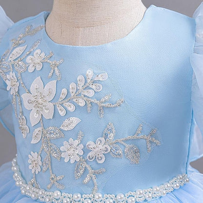 Sequin Girls' Wedding Dress Floral Sleeveless Kids Party