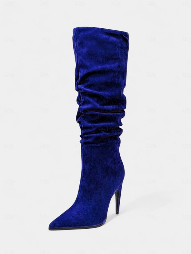 Women's Boots Pointed Velvet Slouch Knee - High Green Toe