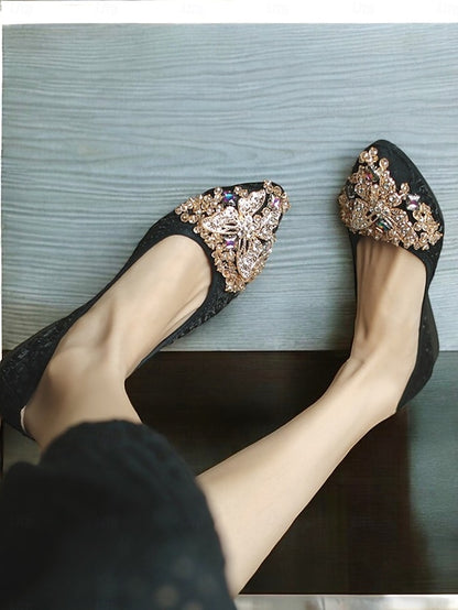 Ballet with Flats Women's Foldable Embroidered Beaded
