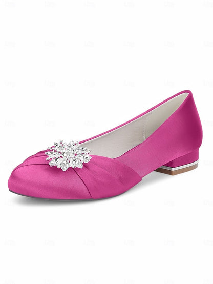 Elegant Crystal Flats White Satin – Wedding Women's