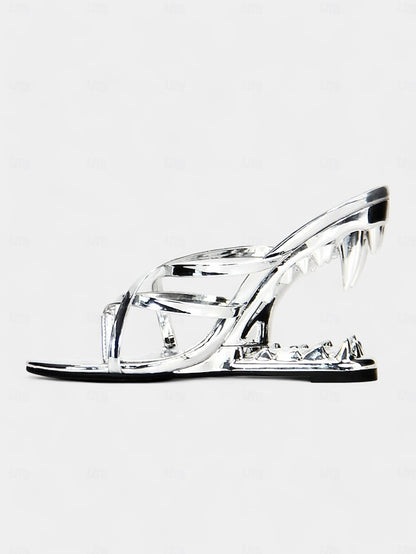 with Metallic Flat Unique Sandals Gold Design - Sculpted Heel