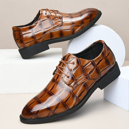 Men's Shoes Brown Dress Crocodile-Pattern Leather