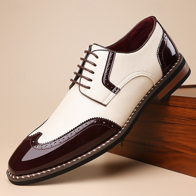 Faux Leather Shoes and White Oxford Wingtip Burgundy Men's