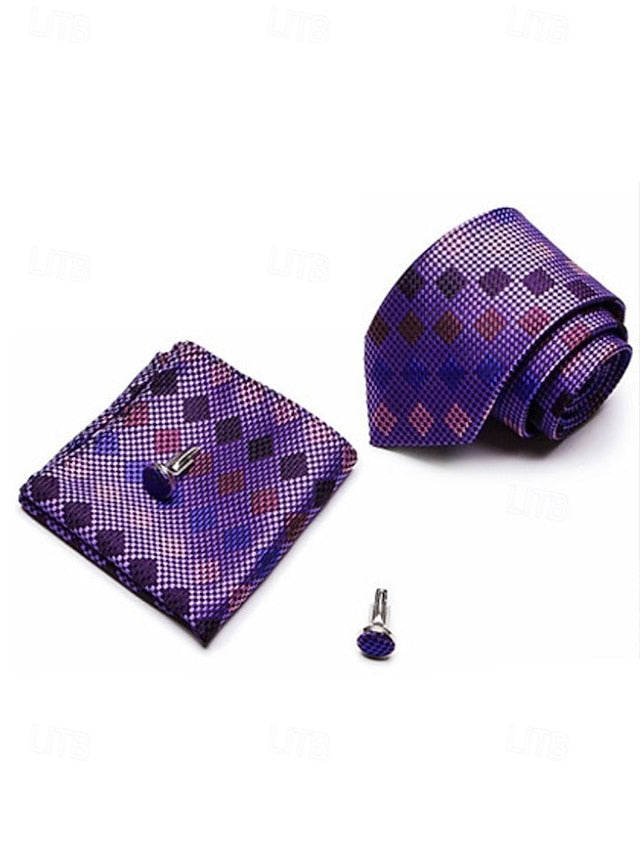 Pocket Purple Tie Men's – Square and Checkered Set Silk