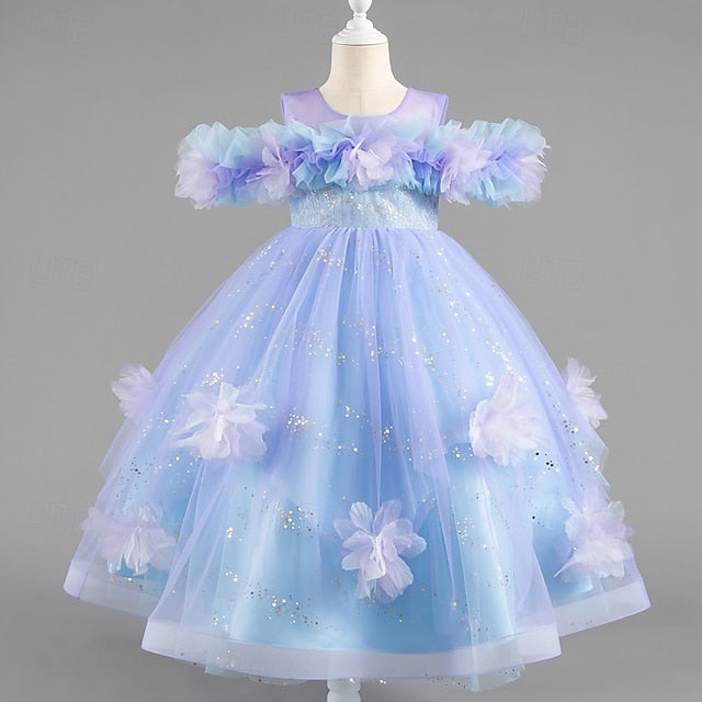 Flower Special Sleeve Wedding Kids Party Girls' Dress Short