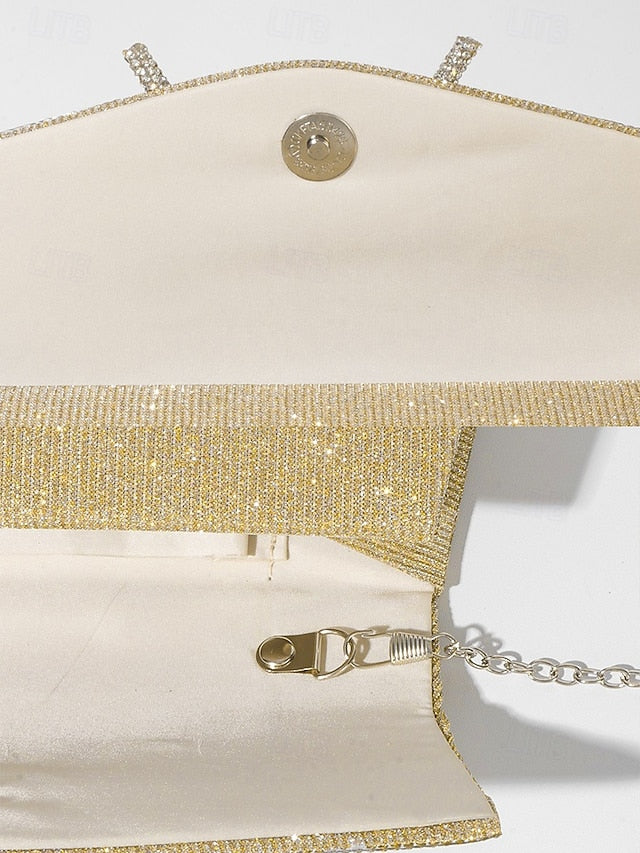 Blue Rhinestone Clutch Purse with Bow Glitter Accent